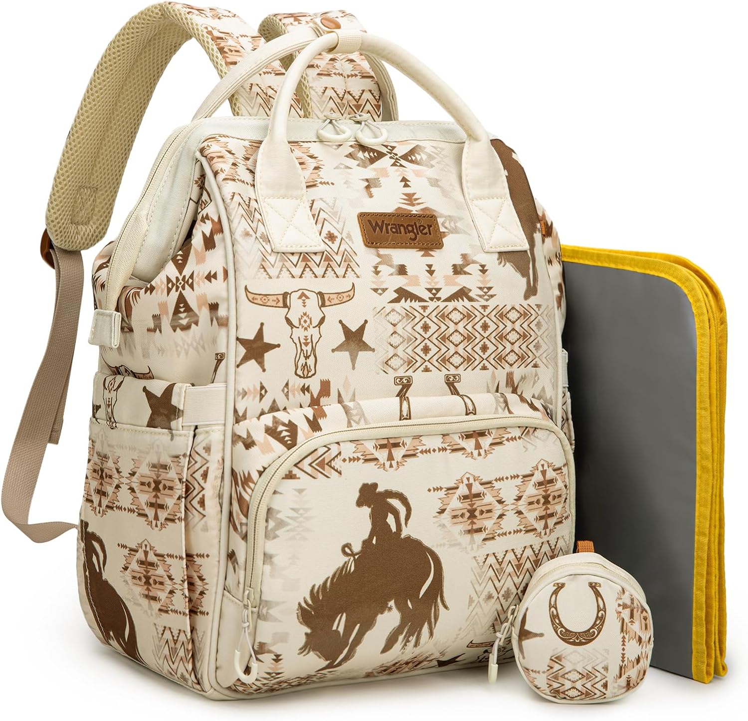 Wrangler Diaper Bag Backpacks Western Backpack Purses Multi-function Baby Bags for Mom with Waterproof Changing Pad & Pacifier Case 3pcs Khaki