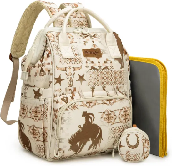 Wrangler Diaper Bag Backpacks Western Backpack Purses Multi-function Baby Bags for Mom with Waterproof Changing Pad & Pacifier Case 3pcs Khaki