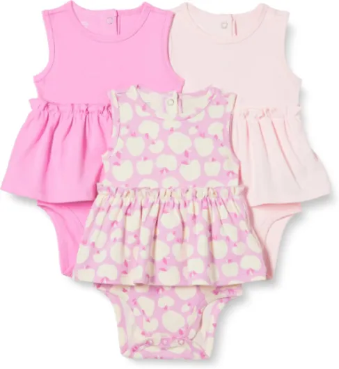 Baby Girls' Sleeveless Bodysuit Dress, Pack of 3 Newborn Pink/Apples