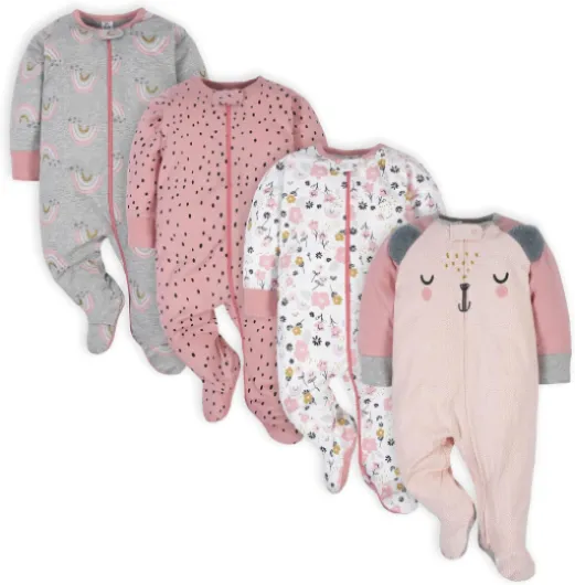 Baby Girls 4 Pack Sleep 'N Play Footie Newborn Bear Pink