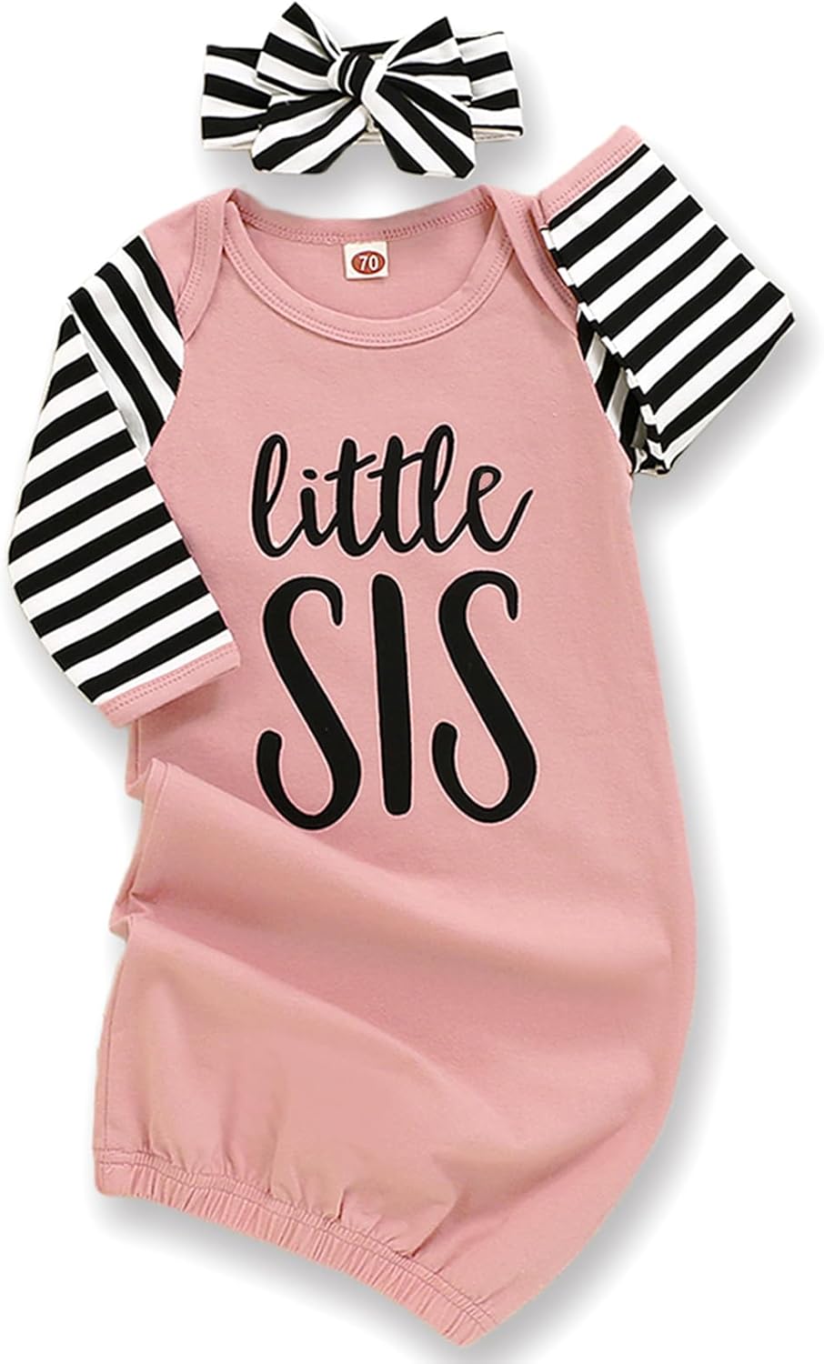 Newborn Baby Girl Little Sister Sleeper Gown Stripe Long Sleeve Nightgown Pajamas Gifts Stuff Essential Outfit A Pink Striped Sleeve 0-6 Months