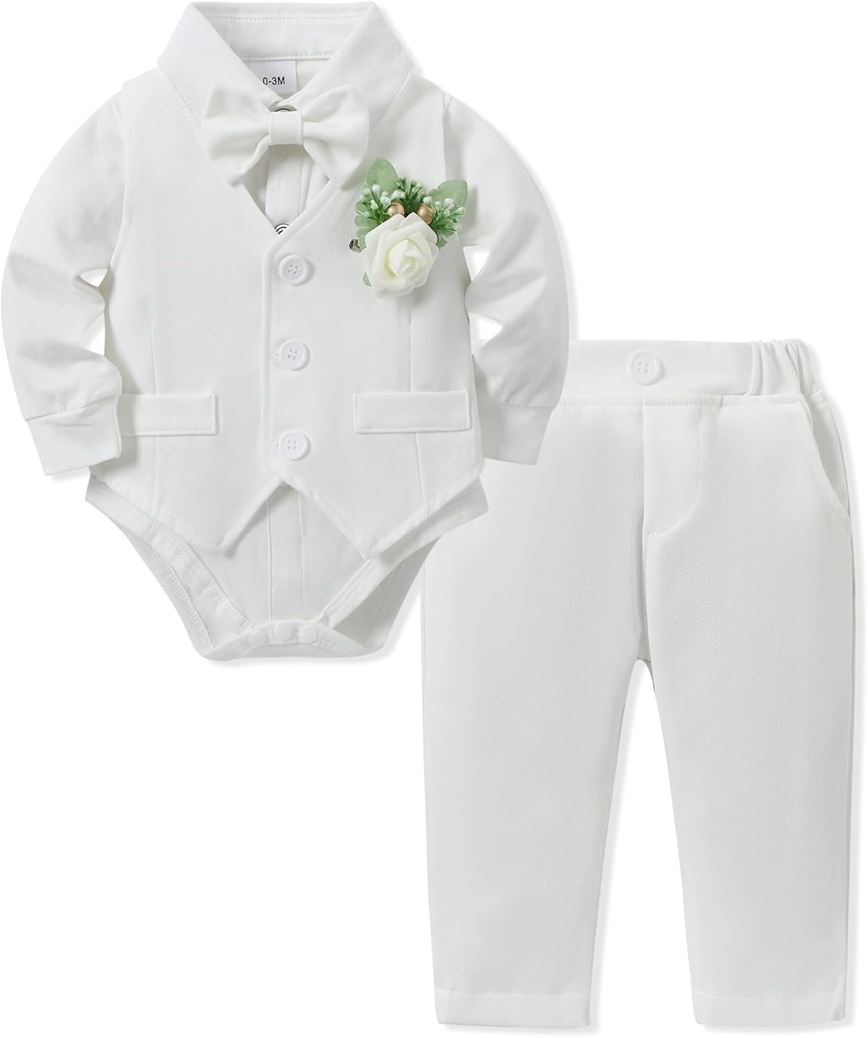 Baby Boy Clothes Suits Infant Gentleman Outfit Collared Dress Shirt+Vest+Tie+Corsage+Pants 5Pcs Baby Suit Sets Baptism Outfits 18-24 Months