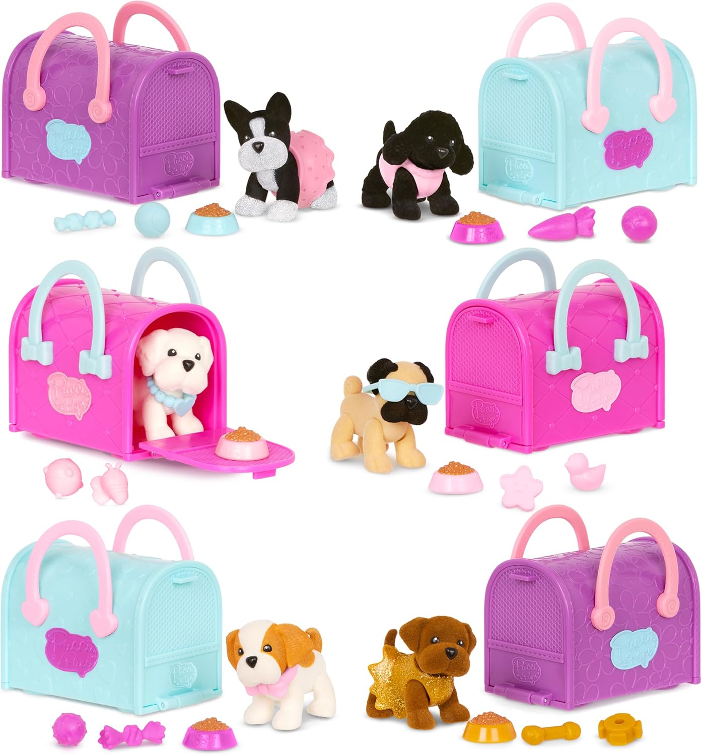 Collectible Puppy Set – 6 Toy Dogs Included – Carrier Purse – Food Bowls & Accessories 3+ Years 6 Pack - Set 2