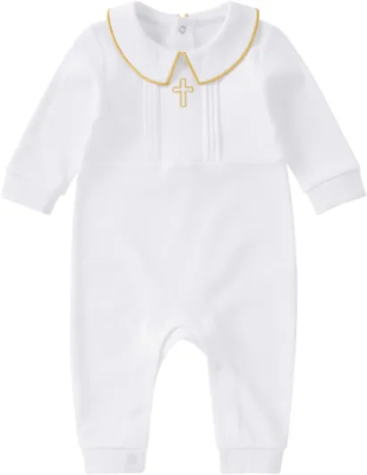 Unisex Baby Jumpsuit Infant Boys Girls Cotton Spring Fall Romper One-Piece Coverall Baptism Outfit White 0-24 Months White With Cross Newborn