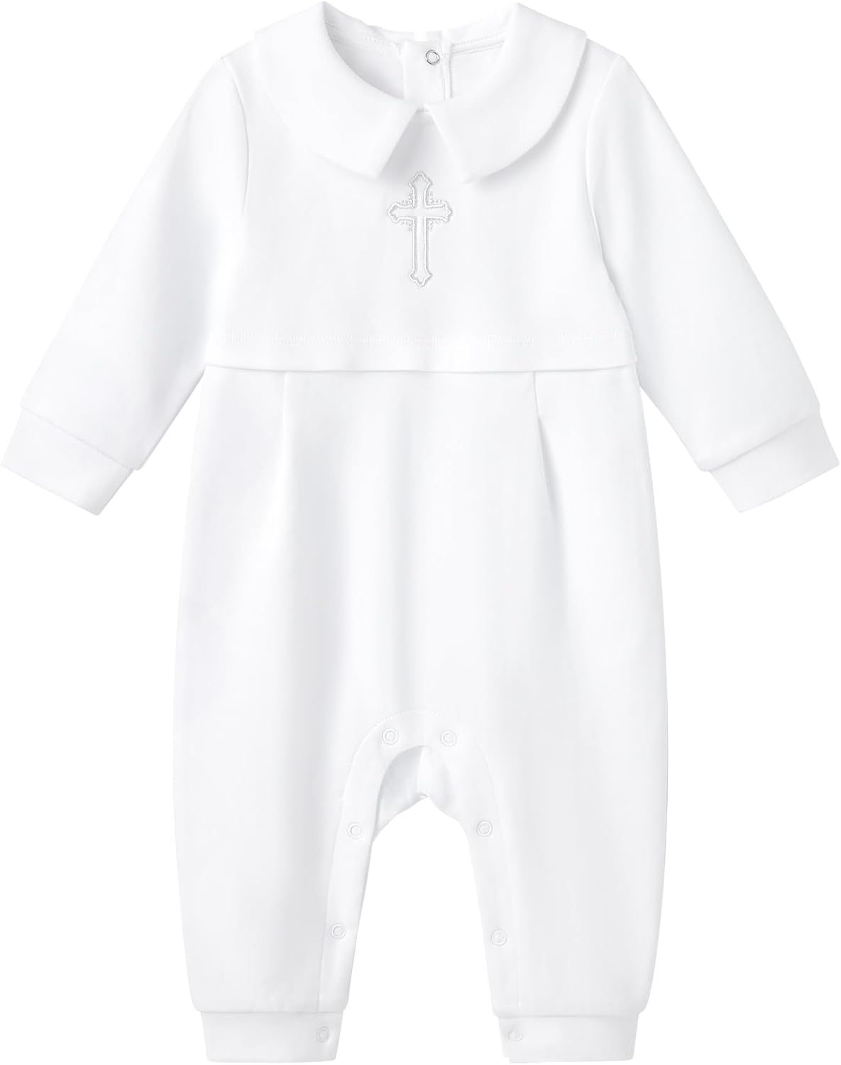 Unisex Baby Jumpsuit Infant Boys Girls Cotton Spring Fall Romper One-Piece Coverall Baptism Outfit White 0-24 Months White With Silver Cross 3-6 Months