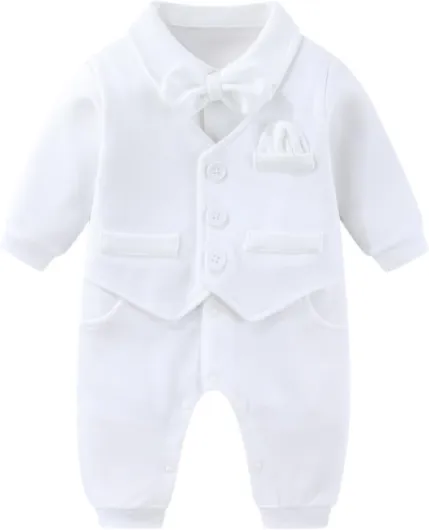 Baptism Outfits for Baby boys Christening Outfit Long Sleeve Shirt Romper Bowtie Newborn Clothes Formal Suit White-b 0-3 Months