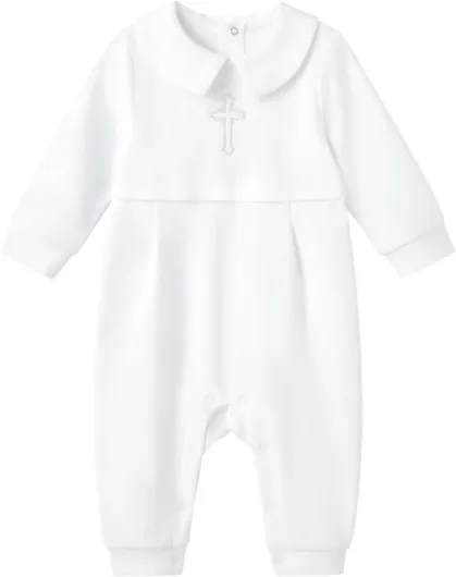 Unisex Baby Jumpsuit Infant Boys Girls Cotton Spring Fall Romper One-Piece Coverall Baptism Outfit White 0-24 Months White With Silver Cross 0-3 Months