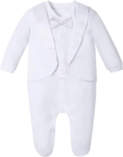 A&J DESIGN Baby Boy Tuxedo Gentleman Footie One-piece Romper with Bow Tie Newborn-9 Months Newborn White