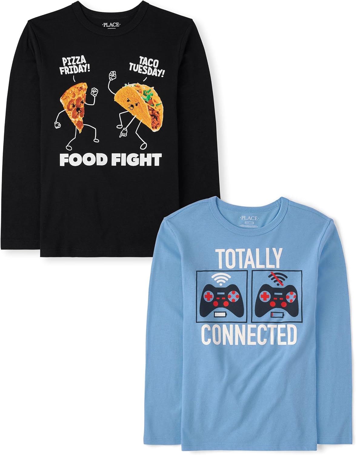 The Children's Place Boys' Gamer,Cars,Sports Long Sleeve Graphic T-Shirts,2 Pack Medium Food Fight/Totally Connected