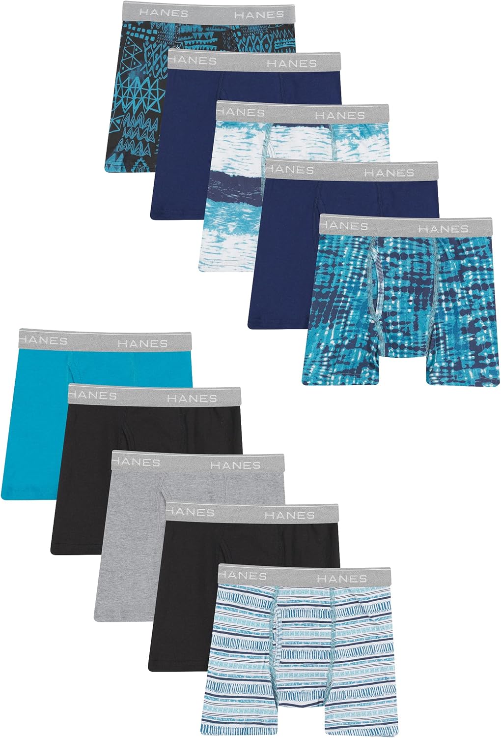 Boys Hanes Boys' and Toddler Underwear, Comfort Flex Wb Boxer Briefs, 10-pack 10 Solids/Prints Assorted - 10 Pack Medium