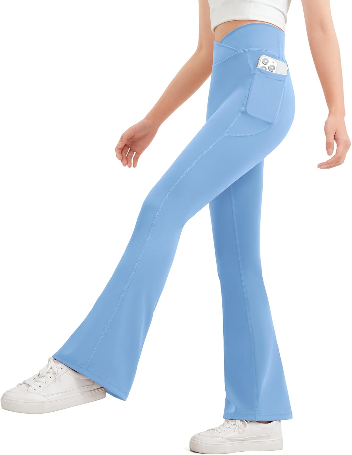 Girls Flare Leggings Kids Bell Bottom High Waisted Dance Yoga Flared Pants 9-10 Years Sky Blue