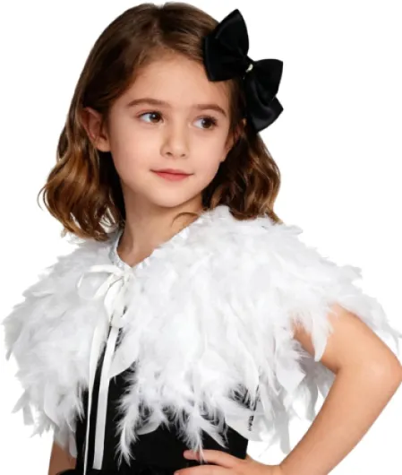L'VOW Fashion Kids Feather Capes Stole Shawl Iridescent for Game Party Hallowmas (White-Flakes) White-1