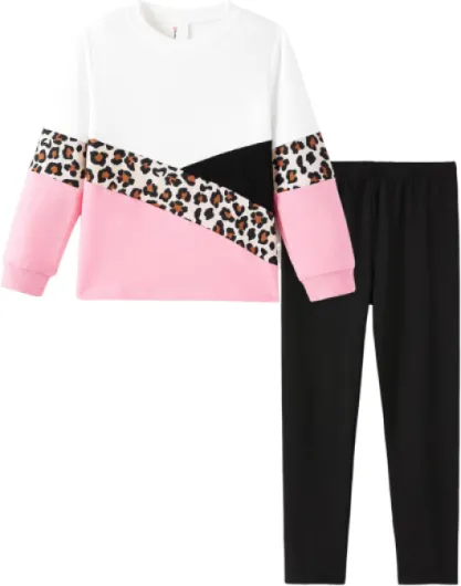Little Girls Clothes Crew Neck Leopard Color Block Sweatshirt and Leggings Girls Outfits Size 4-14Y Colorblock 7-8 Years