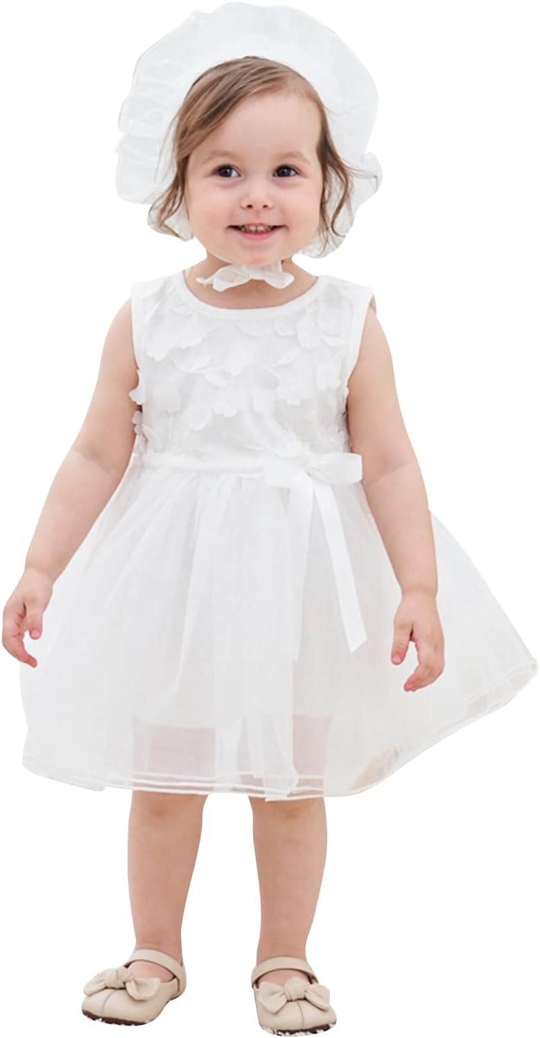 Infant Dress Baby Girl Party Dressy Outfit Flowers Wedding Tulle Dress 3 Months White