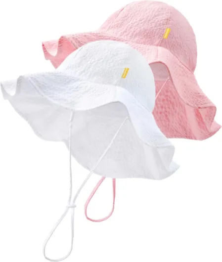 Baby Sun Hat Toddler Girl Beach Hat Adjustable Outdoor Summer Hat UPF 50+ Sun Protection Wide Brim Infant Kids 6-24 Months Pink/White