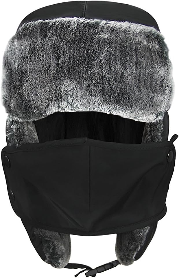 Kids Waterproof Winter Hat Windproof Ski Mask Trapper Hat Baby Teen Cute Ear Flap Fur Warm Beanie Cap Cold Weather Snow Hats 4-10 Years Black