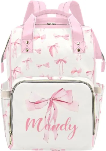 Custom Diaper Bag Backpack for Women, Personalized Name Nursing Mommy Daypack, Diaper Bag for Girls Boys, New Mom Gifts (Pink Bow) Pink Bow 10.83 x 6.69 x 15 inches
