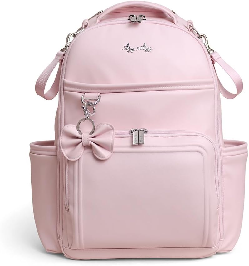 Diaper Bag Backpack – Large Capacity Boss Plus Baby Backpack Diaper Bag Featuring 19 Pockets, Changing Pad, Stroller Clips, and Comfortable Straps (Pink Ribbons & Roses) Large Ribbons & Bows