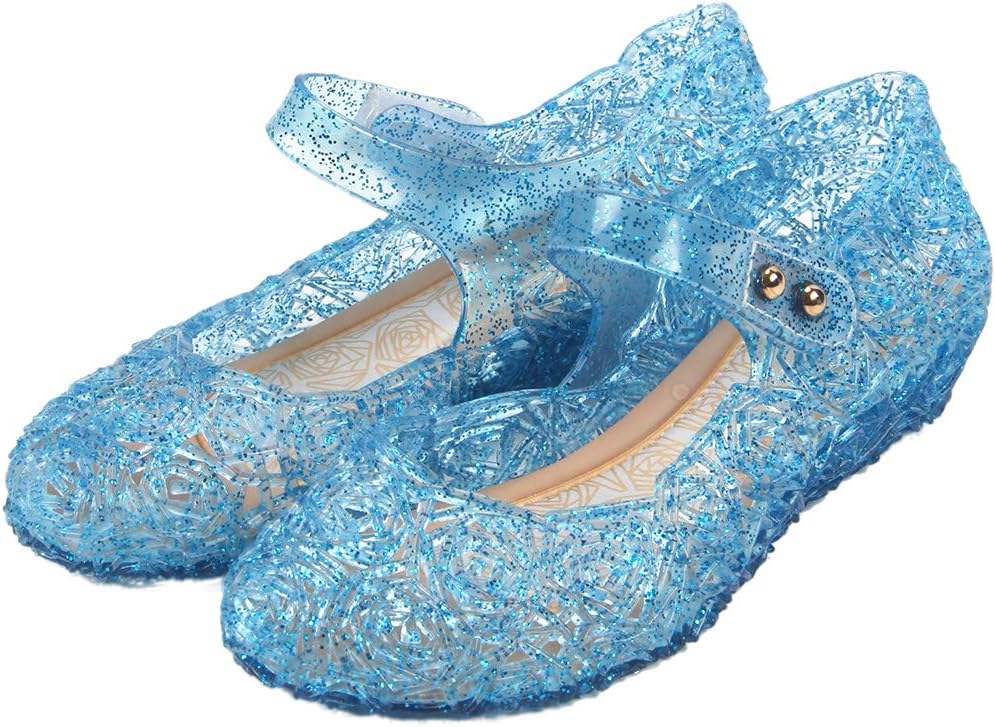 GUGUYeah Princess Costumes Jelly Flats Shoes, Cosplay Birthday Party Dress Up Sandals for Little Girls, Toddler or Kids 8.5 Toddler Blue