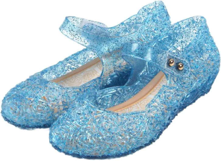 GUGUYeah Princess Costumes Jelly Flats Shoes, Cosplay Birthday Party Dress Up Sandals for Little Girls, Toddler or Kids 8.5 Toddler Blue
