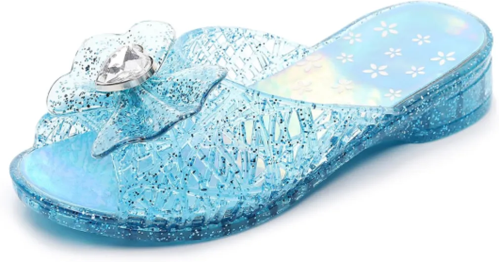 Jelly Sandals for Girls Dress Slide Princess Frozen Inspired Elsa Flats Dance Party Cosplay Snow Queen Birthday Clear Slippers Summer Little Girls, Toddler Slip On 2 Little Kid Blue