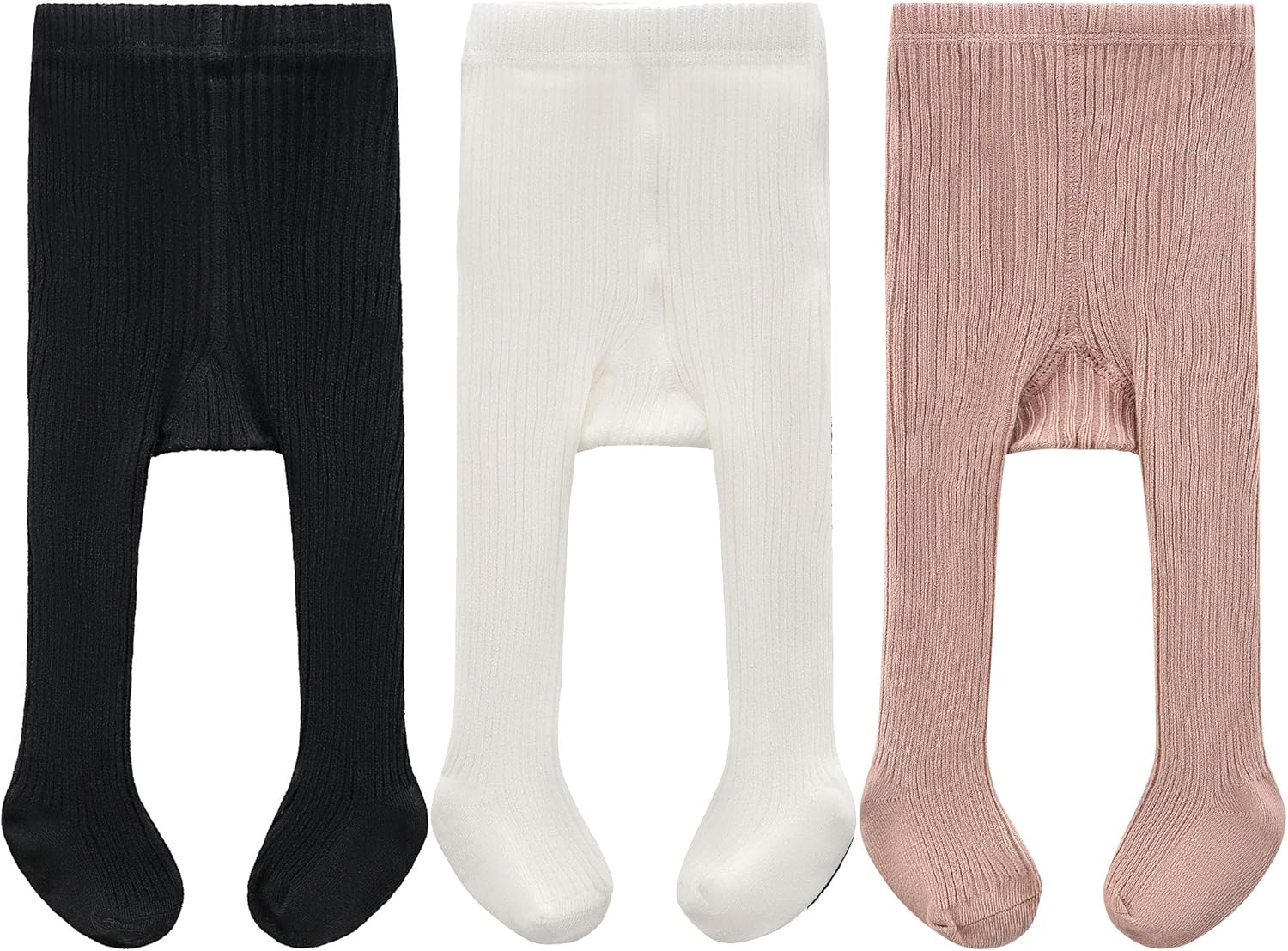 Baby Girls Tights Toddler Cable Knit Leggings Thick Cotton Infant Stockings Pantyhose 1-10T 3 Pack (Black+white+lightpink) 0-6 Months
