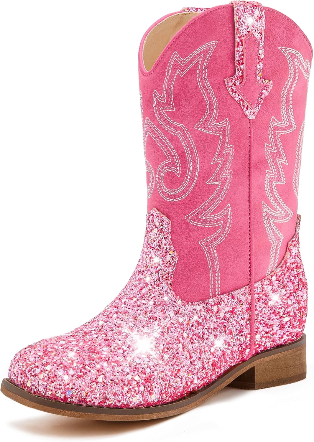 Girls Cowgirl Boots Unisex-Child Mid Calf Glitter Toddler Cowboy Boot Little Big Kids Western Riding Shoes 11 Little Kid Sequins Rose Pink