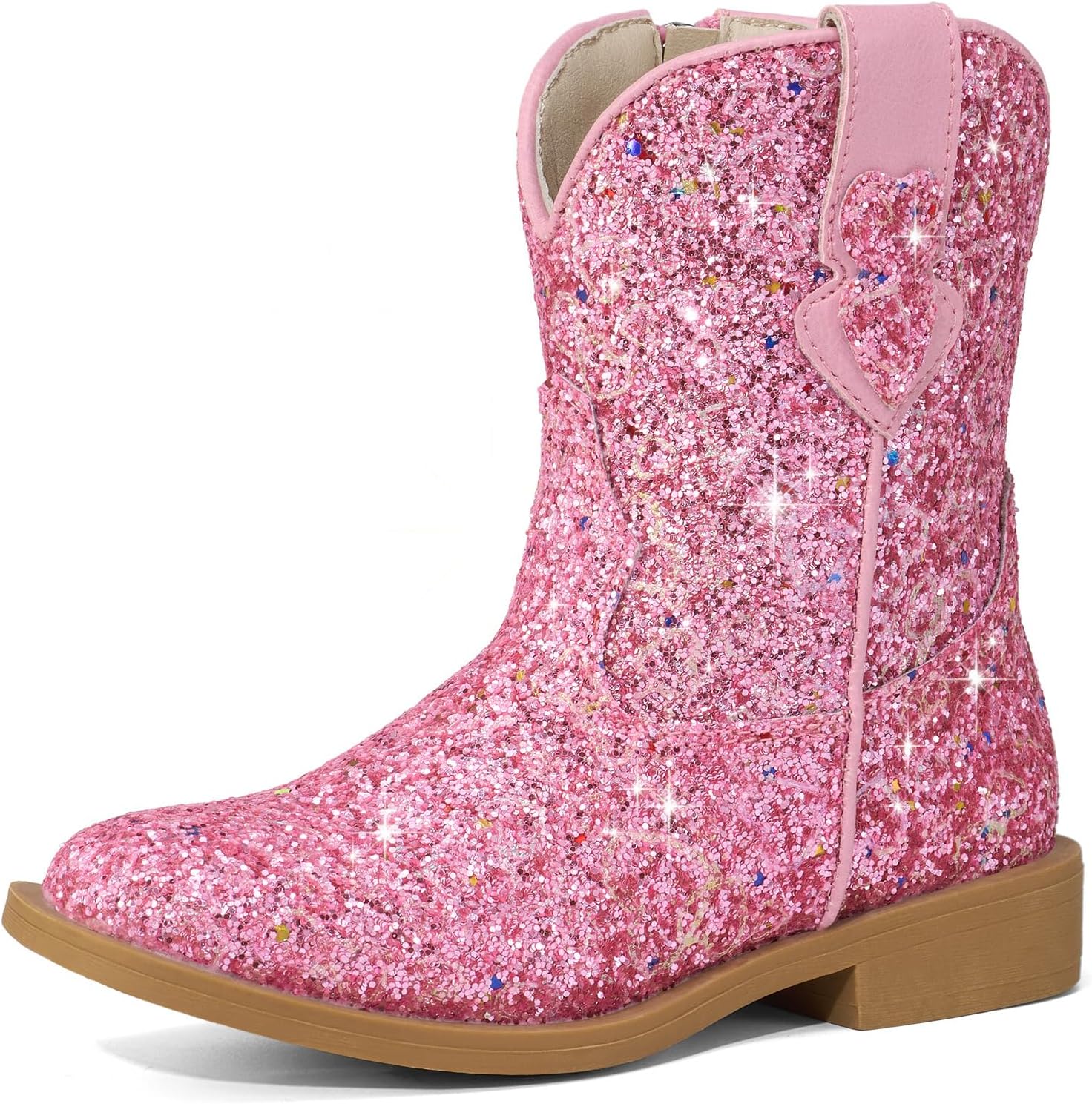 Girls' Cowgirl Boots, Glitter Cowboy Boots with Cute Heart, Sparkly Sequin Dress Boots for Birthday Party Dance (Toddler/Little Kid) 11 Toddler Pink