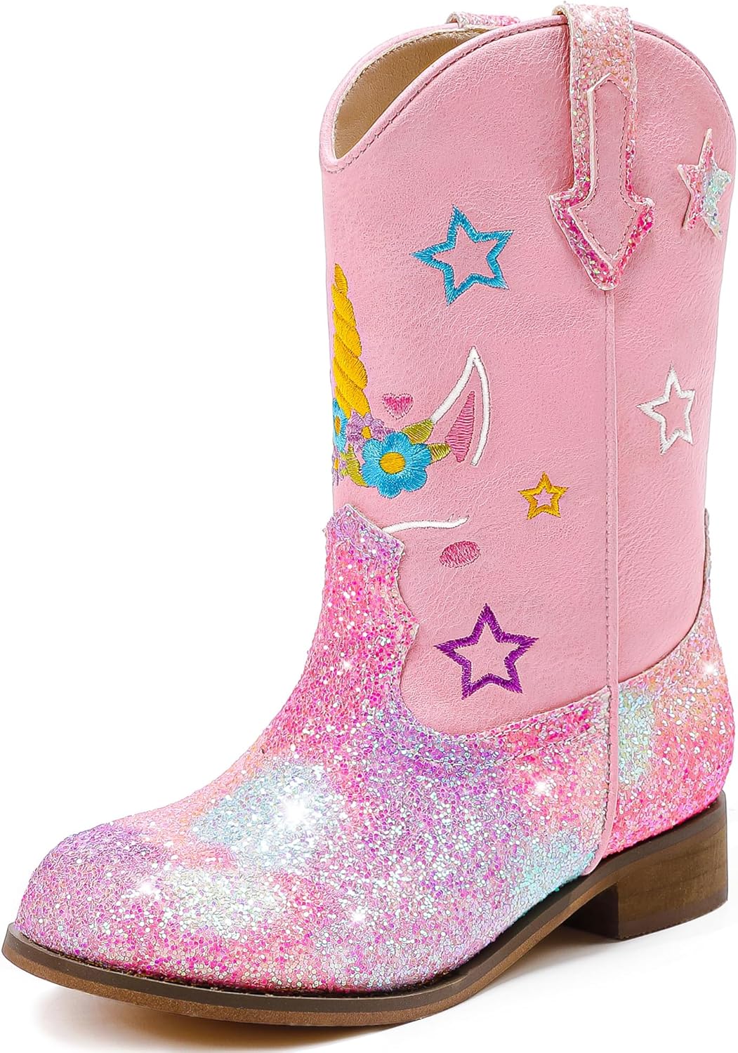 Unicorn Girls Cowgirl Boots Mid Calf Square Toe Glitter Toddler Western Cowboy Boot Little Kid Big Kid Riding Shoes Princess Dress Up Party Birthday Dance 11 Little Kid Unicorn Pink