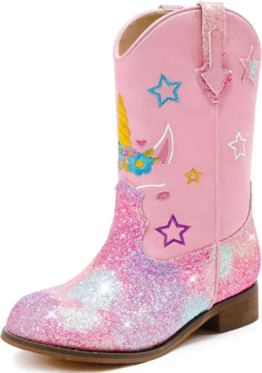 Unicorn Girls Cowgirl Boots Mid Calf Square Toe Glitter Toddler Western Cowboy Boot Little Kid Big Kid Riding Shoes Princess Dress Up Party Birthday Dance 11 Little Kid Unicorn Pink