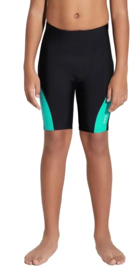 LEAO Youth Boys Swim Jammers Solid Swimsuit UPF 50+ Sun Pretection Quick Dry Athletic Swimming Shorts Black/Green X-Large