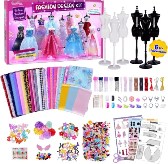 800+Pcs - Fashion Designer Kit for Girls with 6 Mannequins - Arts and Crafts Kit- Sewing Kit for Kid Ages 8-12 -Girl Gift Age 6 7 8 9 10 11 12-Gifts for Teen Girls