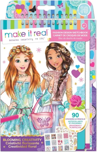 Fashion Design Sketchbook Kit for Girls - Blooming Creativity Set with Stencils, Puffy Stickers, Design Guide - Unleash Fashion Talent, Develop Skills, for Kids Ages 6