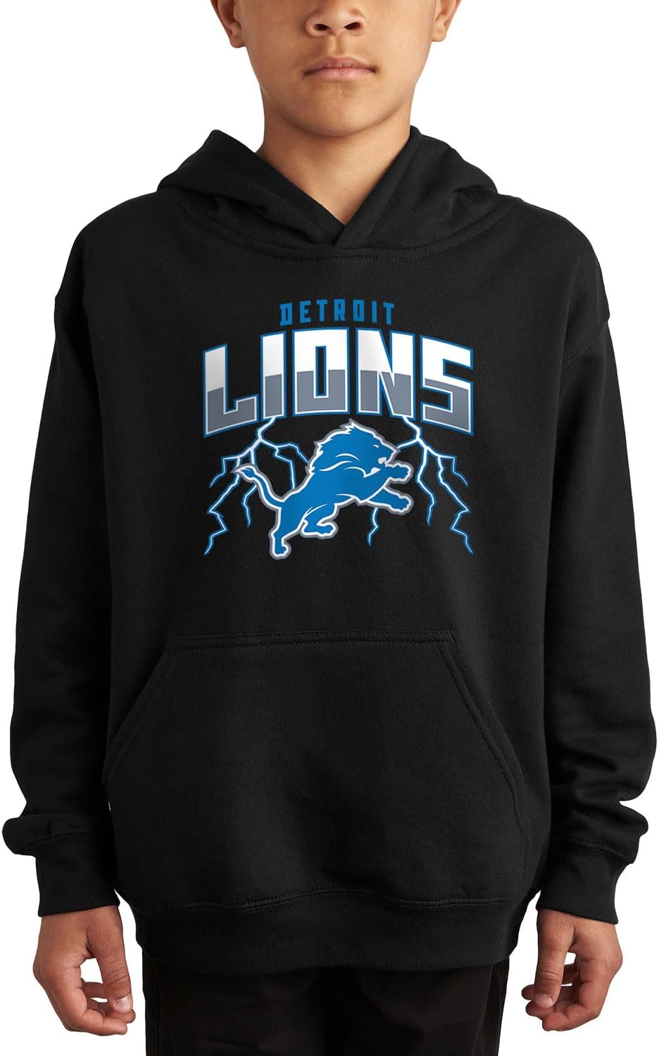 NFL - Lightning - Officially Licensed Youth Pullover Fleece Hoodie for Boys and Girls Detoit Lions Medium Black