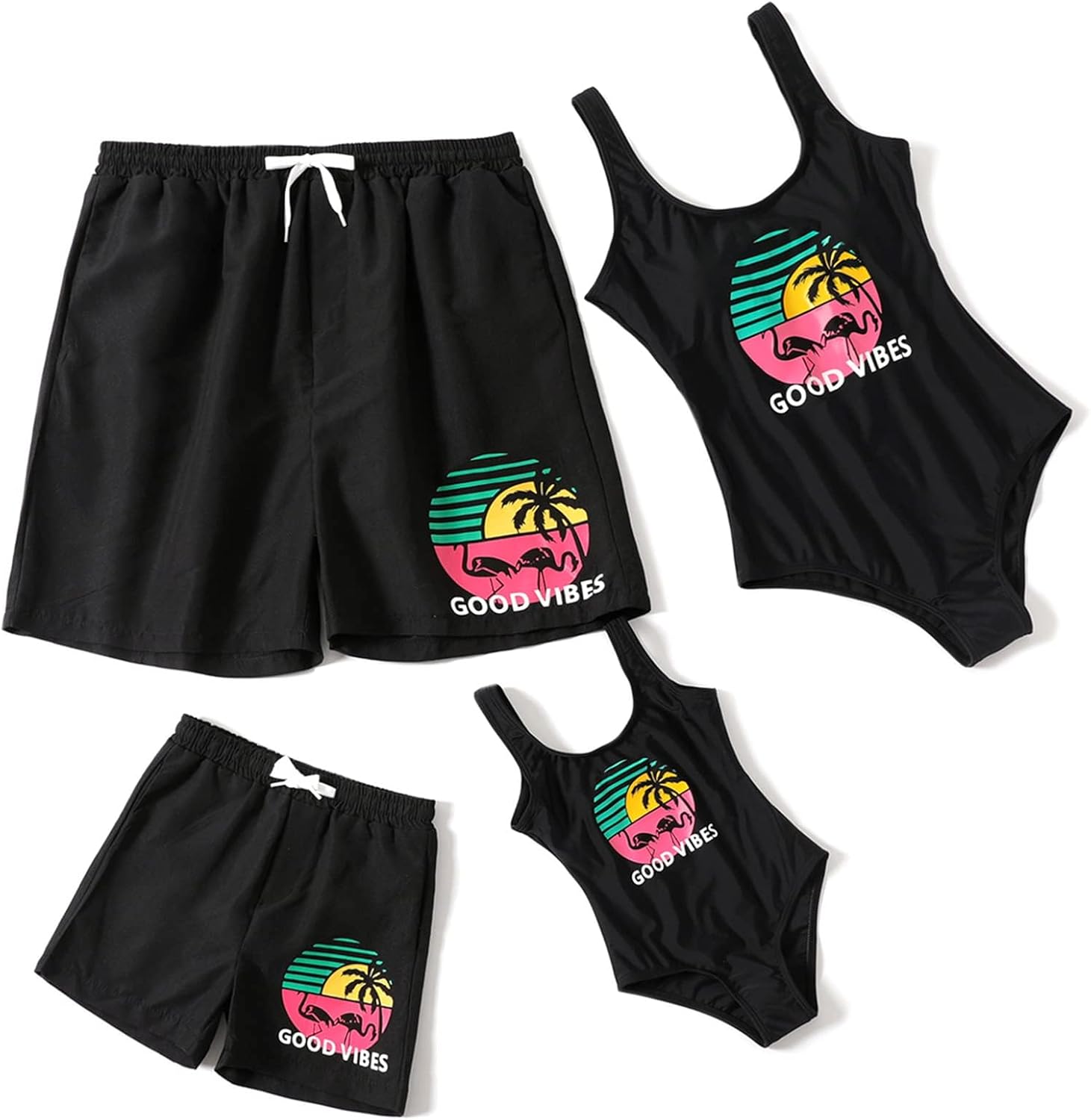 Mommy and Me Swimsuits One Piece Monokini Family Matching Bathing Swimwear Beach Wear Girls 6-7 Years Black-good Vibes