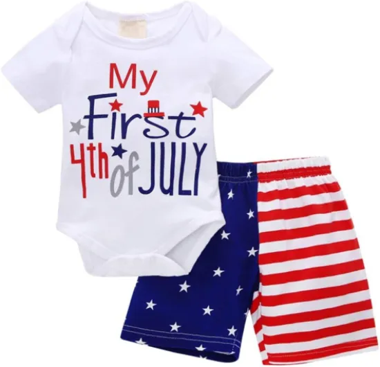 Newborn Infant Baby Boy 4th of July Shorts Set Short Sleeve Bodysuit + Stars Stripe Short American Flag Summer Outfits 0-3 Months My First 4th of July