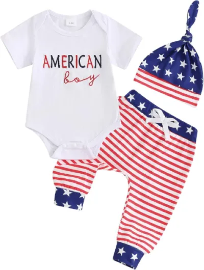 My First Valentines Baby Boy Outfit Newborn MR Steal Your Heart Onesie Romper+Pants+Hat Infant Clothes Set American Boy Red 0-3 Months