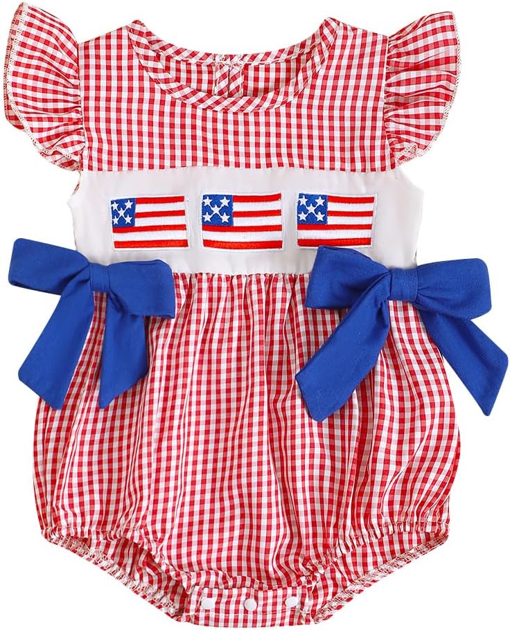 My First Christmas Baby Girl Outfit Infant Plaid Bubble Romper Shamrock Embroidery Irish Day Spring Clothes American Flag-red 3-6 Months