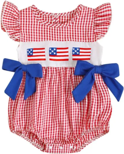 My First Christmas Baby Girl Outfit Infant Plaid Bubble Romper Shamrock Embroidery Irish Day Spring Clothes American Flag-red 3-6 Months
