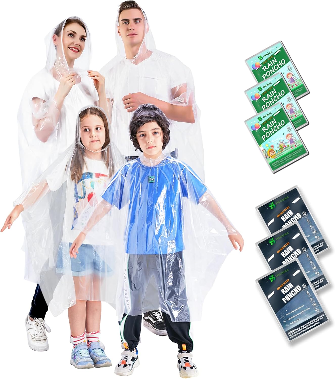 Disposable Rain Ponchos for Kids 6 Pack/Adults 10 and 6 Pack/Ponchos Family 6 Pack Extra Thicker Emergency Ponchos Family 6 Pack One Size