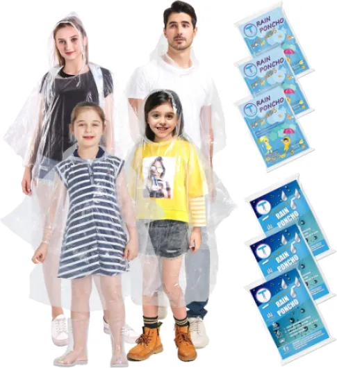 Disposable Rain Ponchos 6 Pack for Adults/Kids/Family Set-50% Thicker Emergency Ponchos One Size Family 6 Pack