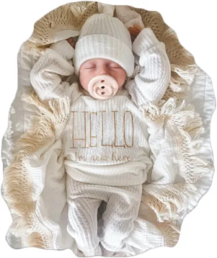 Newborn Baby Boy Girl Clothes Outfits Long Sleeve Romper Bodysuit Baby Shower Coming Home Outfit Shirt+Pants+Hat White