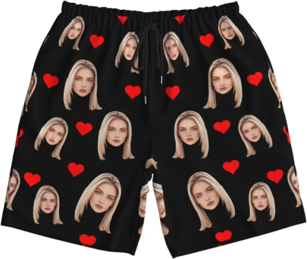 Custom Swim Shorts with Faces Photo Personalized Shorts Funny Design Your Own Image Customized Beach Shorts for Gifts Style 2 Small