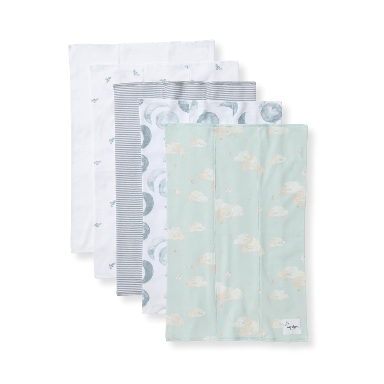 Infant Burp Cloths, 100% Organic Cotton Extra Absorbent Soft Fabric Drool Cloths, 5-Pack Newborn Must-Have Essential Large Burping Cloths, One Size 17 x 11.75 Inches Hello Moon