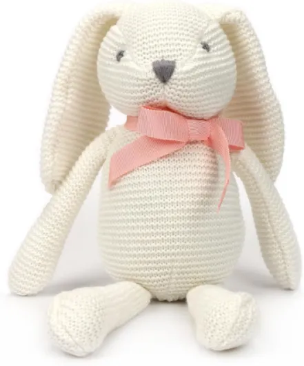 100% Organic Cotton Baby Toys White Bunny Rabbit Stuffed Animal for Newborn 7.1" Bunny White