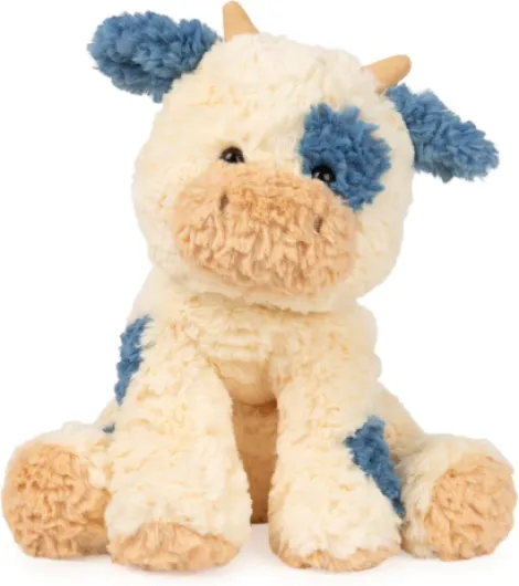 Cozys Collection Cow, Stuffed Animal for Ages 1 and Up, Spring Decor Plush Toy, Cream/Blue, 10”