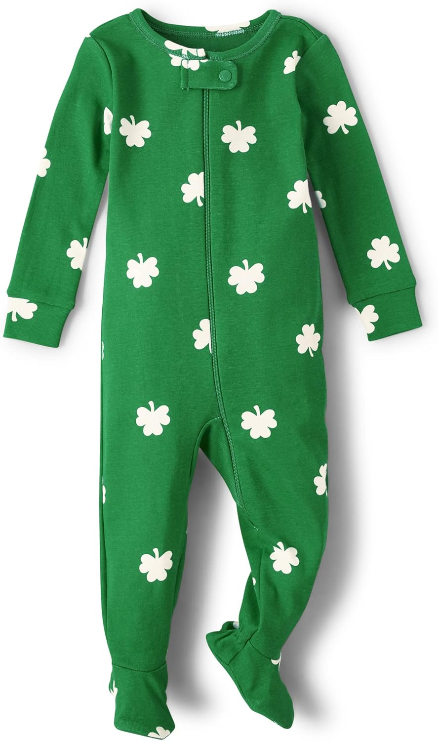 The Children's Place Baby Girls' and Toddler Tie Front Denim Pull On Shorts And Toddler Long Sleeve Zip-front One Piece Footed Pajama Snug Fit 100% Cotton 0-3 Months St - Patrick's Day Shamrock