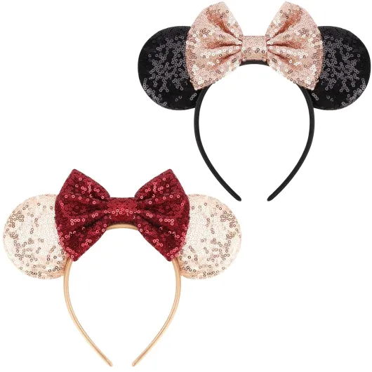Mouse Ears Headbands with Bow Minnie Ears Cosplay Costume Hair Accessories for Women Birthday Party Decoration 2 Pcs Style U