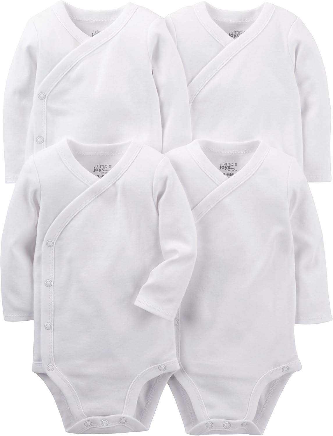 Simple Joys by Carter's unisex-baby 4-pack Side Snap Bodysuit Newborn White
