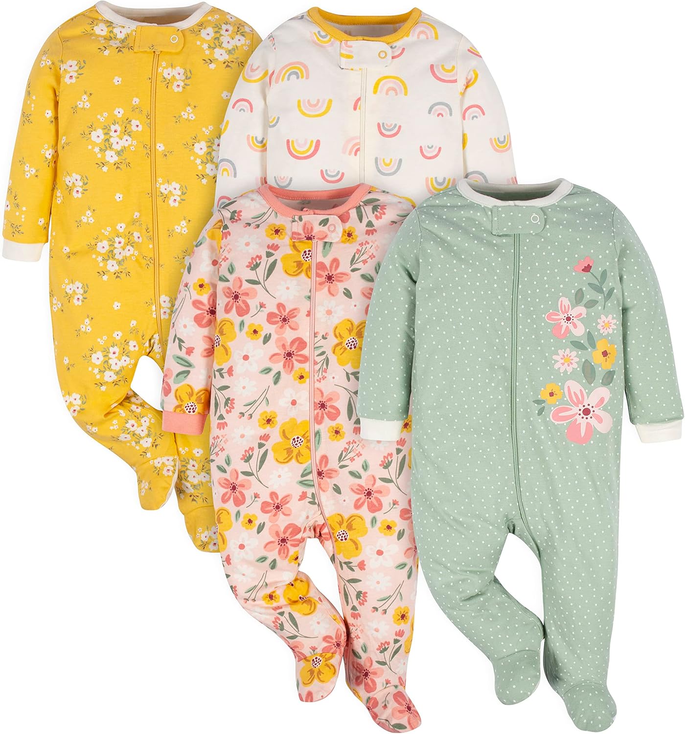 Baby-girls 4 Pack Sleep N' Play Footie 0-3 Months Golden Floral